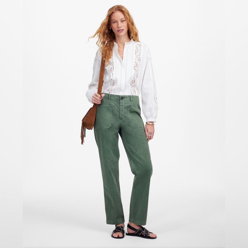 NWT Madewell The Taper-Leg Utility Pant in Garment-Dyed Twill Green Size 10